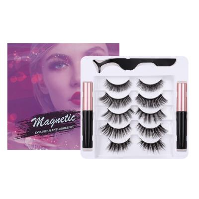 China Easy to stick 2021 newest 5 styles magnetic eyeliner and magnetic lashes 3d wholesale magnetic natural eyelashes for sale