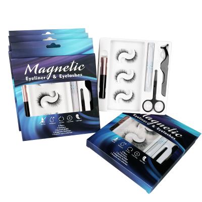 China Magnetic Eyelash Magnetic Attraction Logo Strong Custom Packing Box False Eyeliner Glue Silk Magnetic Fiber False Eyelash With Tweezers Beauty Scissors for sale