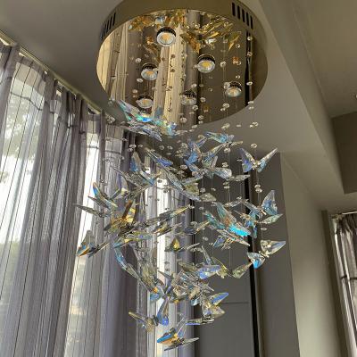 China Contemporary Dining Room Chandelier Aplet Staircase Lamps Living Room Crystal Butterfly Chandelier Light Luxury Modern Dining Lamps for sale