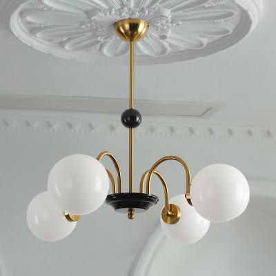 China Contemporary home lighting glass ball e27 chandelier indoor classic milky white living room ceiling lamp for sale