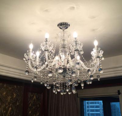 China Modern luxury crystal led chandeliers modern ceiling glass hanging pendant lights living room for large hotel for sale