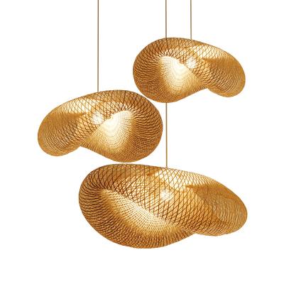 China Modern Bamboo Rattan Pop Pendant Lamp Hanging Decorative Light Fixture for sale