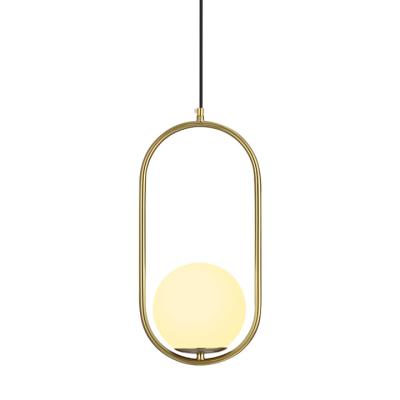 China Bedside Modern Simple Nordic Glass Decor Home Lighting Small Gold LED Pendant Lamp for sale