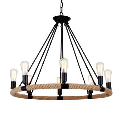 China Guzhen Pendant Lights Metal Restaurant Rope Pendant Lamp Traditional Antique Industrial Black Chandeliers Lighting Fixture Modern for sale