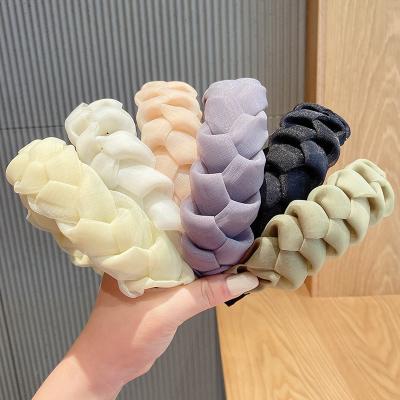 China Fabric Summer Twist Braided Hairpin Headwear Celebrity 2022 New Net Super Fairy Hairband Female Wide Brimmed Face Wash Face for sale