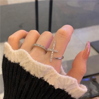 China Girl's Diamond Angel Cross Ring Personality Adjustable Open Ring Cool Fashion CLASSIC Ring Set for sale