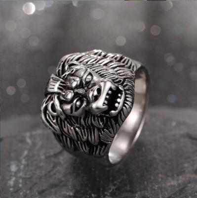 China CLASSIC European and American creative punk style 925 Sterling Silver Wide Face Lion Animal Ring Lion Ring Opening Finger Ring for sale