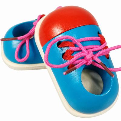 China Wool Wooden Toys Lacing Shoes Educational Montessori Toys Threading String Toys for sale