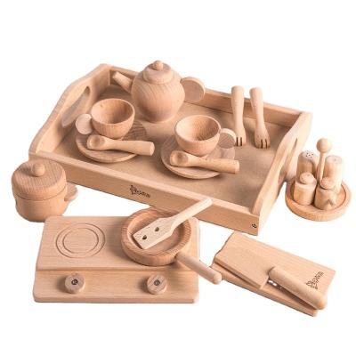 China Wooden Party Educational Game Tableware Tools Teapot Teacup Teacup Play Toy Accessories Dollhouse Miniature Kitchen Tableware For Kids Toys for sale