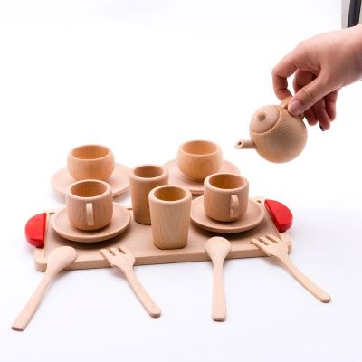 China Wooden Party Educational Game Tableware Tools Teapot Teacup Teacup Play Toy Accessories Dollhouse Miniature Kitchen Tableware For Kids Toys for sale