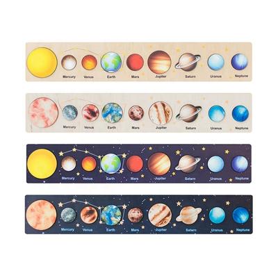 China Newly Educational Toy 2022 Wooden Toys Kids Planets Jigsaw Training Solar System Puzzle Montessori Game Thinking Toys for sale