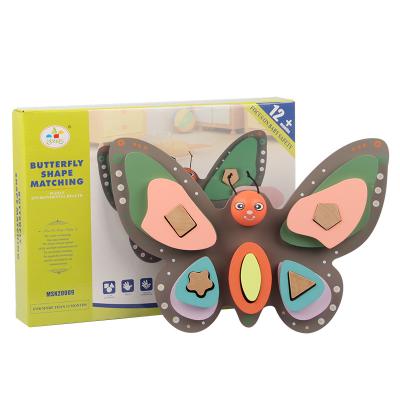 China Cartoon Toy New Design Butterfly Shape Recognition Wooden Activity Board Matching Educational Toy For Children for sale