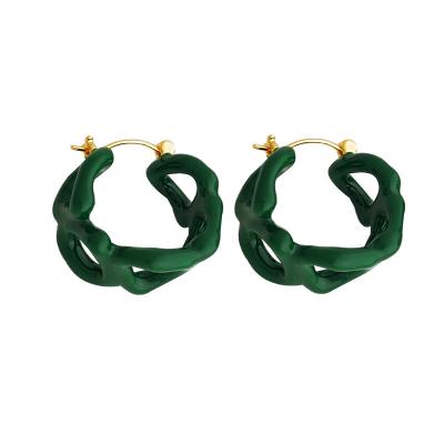 China Fashionable Jewelry Wholesale Custom Women's Retro Enamel Circle Circle Earrings Green Hoop Earrings for sale