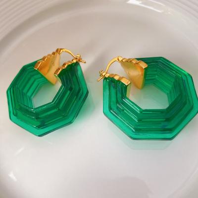 China Retro Chic Wholesale Custom Fashionable Jewelry Earrings Brass Green/Blue Resin Circle Earrings For Women for sale