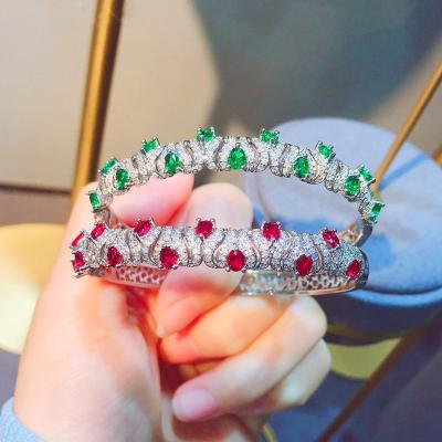 China Wholesale Luxury Lightweight Sambic Micro-inlaid Red Bracelet with Green Diamond Bracelet Red Zircon Stone Bracelet for sale