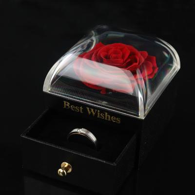 China Single Eternal Preserved Artificial Preserved Flowers Rose With Jewelry Box Valentine Day Gift For Girlfriend for sale