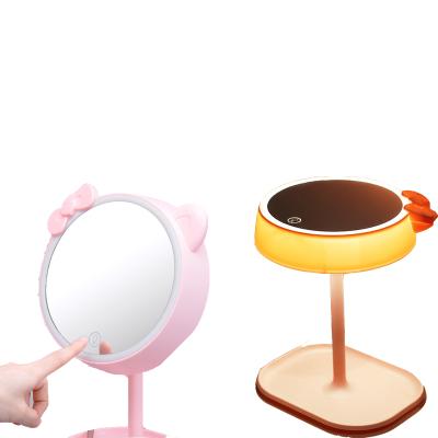 China Best Cosmetics Mirror and Bed Lamp 2021 Lighted Gift for Girls 2 in 1 Makeup Mirror Mirror Desk Bedside Lamp Lit for sale