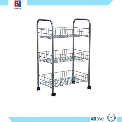 China viable 3 ROW METAL KITCHEN VEGETABLE STORAGE RACK WITH WHEELS for sale