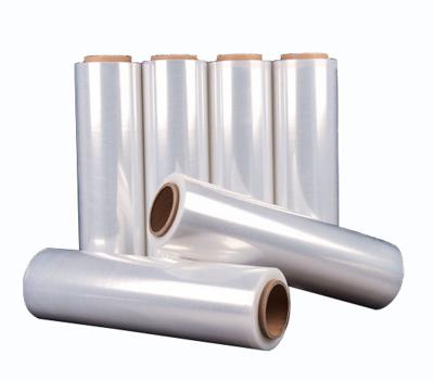 China Free Sample Lldpe Self Adhesive Clear Plastic Melt Self Adhesive Stretch Film Roll White Transparent PE Pallet Wrapping Film for sale