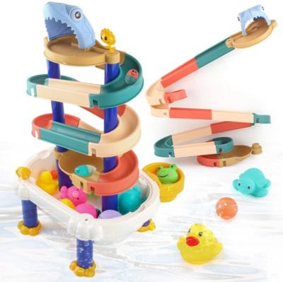 China Bath Toy Variety of 2022 Summer Children Bathing Bath Toy With Tub Ball Track Building Block Toy Building Table Play Water Chassis for sale