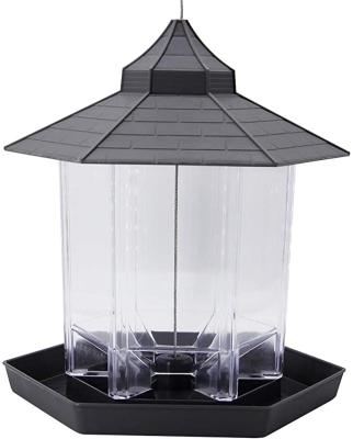 China Breathable Amazon Hit Panorama Bird Feeder Hexagon Shaped With Hanging Roof Bird Feeder For Garden Yard Decoration for sale