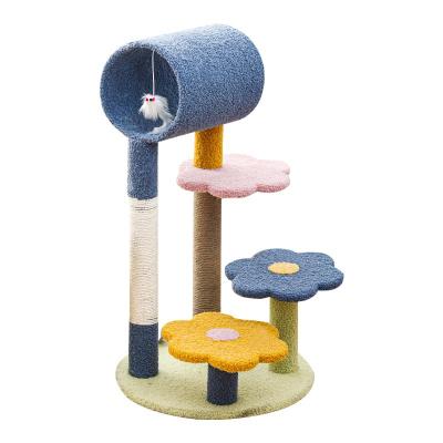 China Cat Climbing Frame Sustainable Cat Tree Colorful With Tunnel House Entertainment For Cats Playing By Itself for sale