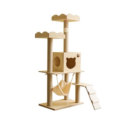 China 2021 Viable New Cat Climbing Frame Cat Tree House Cat Jumping Platform Multi-Layer Wooden Tower Post Pet Toy for sale