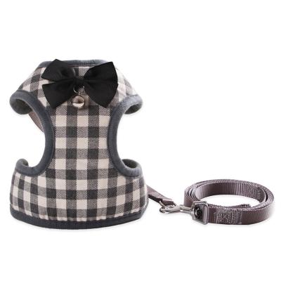 China Viable Dog Plaid Bowtie Harness Vest with Nylon Leash for Puppy Cat Walking or Training for sale