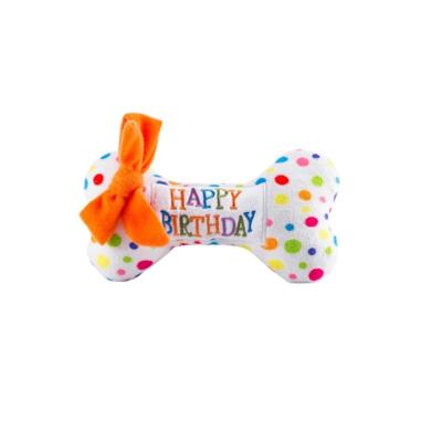 China Amazon Viable Success Celebrate Birthday Parody Unique Squeaky Bone Shaped Plush Dog Toys for sale