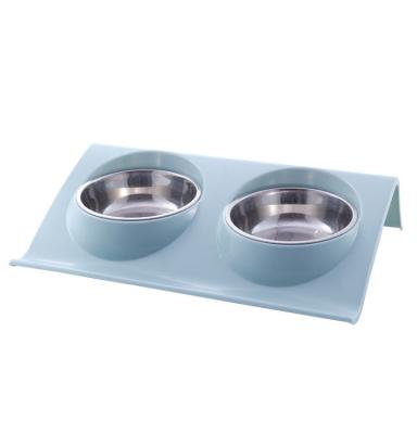 China Sustainable Dog Double Rolls Anti-Slip Stainless Steel Cat Dish Dog Food Bowl With Removable Dog Water Bowl for sale