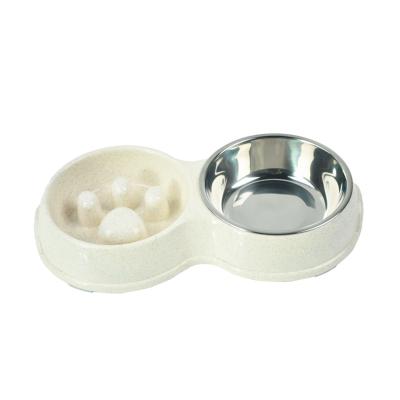 China Sustainable Slow Feeder With No-Spill Mat Stainless Steel Water Bowl Non-Skid For Cats And Dogs Pets for sale