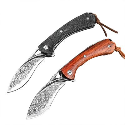 China Camping Knife Wood Handle Blade Tactical Military Folding Self Defense For Women Self Defense Pocket VG10 Damascus Knife for sale