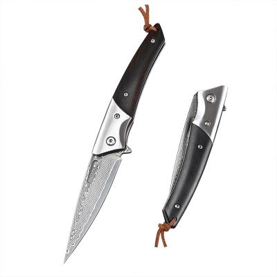 China Camping Knife Wood Handle Self Defense Outdoor Service Survival EDC Tool Folding Knife Damaskus Tactical Pocket Knife for sale