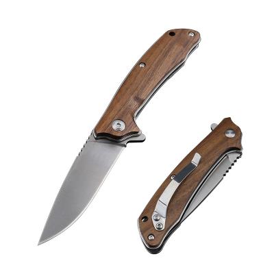 China Camping Knife Wood Handle Outdoor Survival EDC Tool Camping Self Defense Pocket Folding Blade Tactical Knife for sale