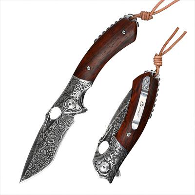 China VG10 Damascus outdoor tool camping self-defense knife VG10 Damascus folding steel tactical military hunting knife for sale