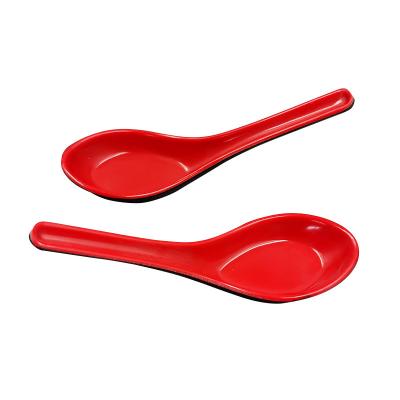 China 2021 Viable Melamine Chinese Red Plastic Rice Spoon For Sugar Espresso Coffee Or Tea for sale