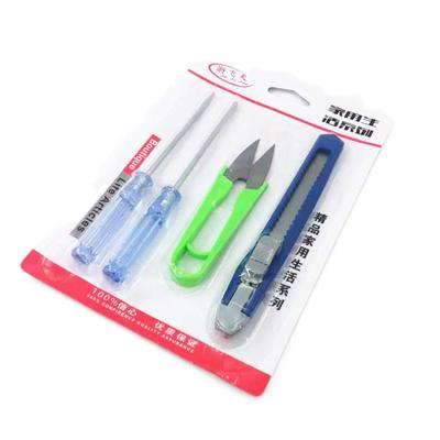 China Wholesale Household Household Tool Scissors Wallpaper Knife Screwdriver Four-piece Set for sale