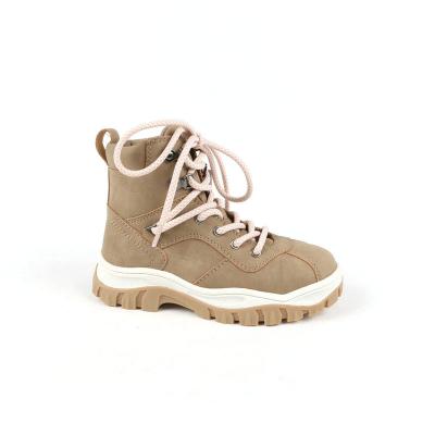 China Trendy Fashion Youth Girls Beige Lace Up High Top Sneaker Kids Girls Boots For Casual for sale