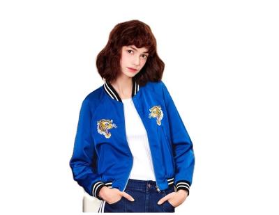 China OEM Fashion Women's Casual Style QUICK DRY Coat with Embroidered, Tiger Face Satin Bomber Jacket, Plus Size Women Jacket Coat for sale