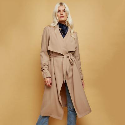 China OEM Women Fashion Casual Style QUICK DRY Link & Cuff Ditch Maxi Coat Women Elegant Khaki Chain Coat With Belt Ladies Street Wear Overcoat for sale