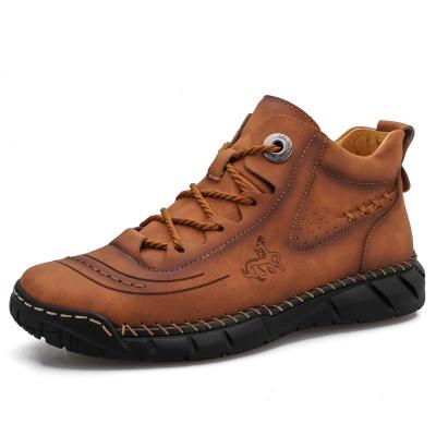 China Comfortable Outdoor Work Casual Leather Boots Plus Size Rubber Hand-Stitched Low Top Shoes Men Increasing Boots Training Shoes for sale