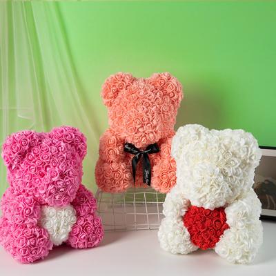 China PE Foam Rose Bear Foam Custom 25cm 40cm Valentine Gifts Flower Teddy Rose Free Sample Flower With Gift Box for sale