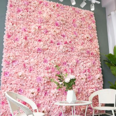 China High Quality Real Touch Flower Wall Backdrop 3D Wedding Party Decorations Standing Paper Giant Rose Flowers Wall for sale