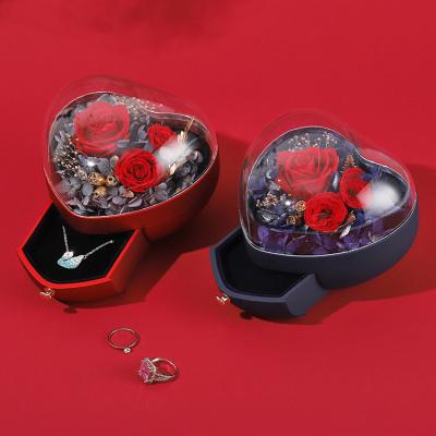 China Green Flower Gift Box Eternal Life Environmental Protection Love Jewelry Box Valentine's Day Gift Heart Shape Flower Decorative Box for sale