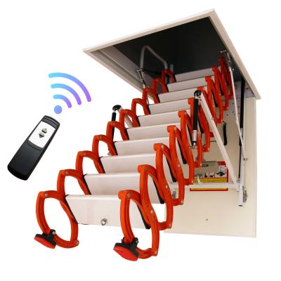 China Folding Ladders 2021 Attic Ladder Remote Control Electric Attic Automatic Aluminum Folding Telescopic Stairs for sale