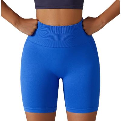 China Custom High Waist Antibacterial Logo Breathable Toe-Lifting Seamless Women Fitness Leggings Workout Yoga Shorts Tight Shorts Pants for sale