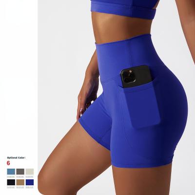 China Antibacterial Workout Shorts Set Women Custom Logo Breathable Slim High Waist Running Butt Lift Sports Gym Athleisure Sports Pocket Bra Shorts for sale