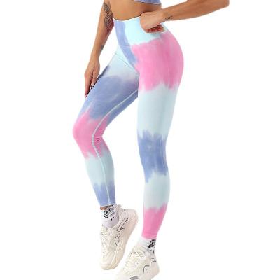 China 2022 Antibacterial Sports Yoga Pants Gaiters Seamless Athletic Wear Workout Sets Fitness Equipments Women Gym High Waist Tie Dye Gaiters for sale