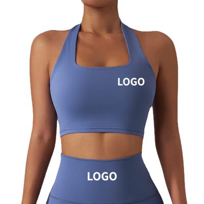 China Antibacterial Yoga Bra For Women Logo Gym Active Slim Running Fitness Sportswear Halter Sports Workout Bras Custom Yoga Wear Sets for sale