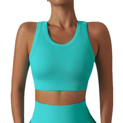 China Custom Logo Women Sports Yoga Gym Workout Bra Fitness Bra Back Antibacterial Running Vest High Quality Yoga Top Set for sale